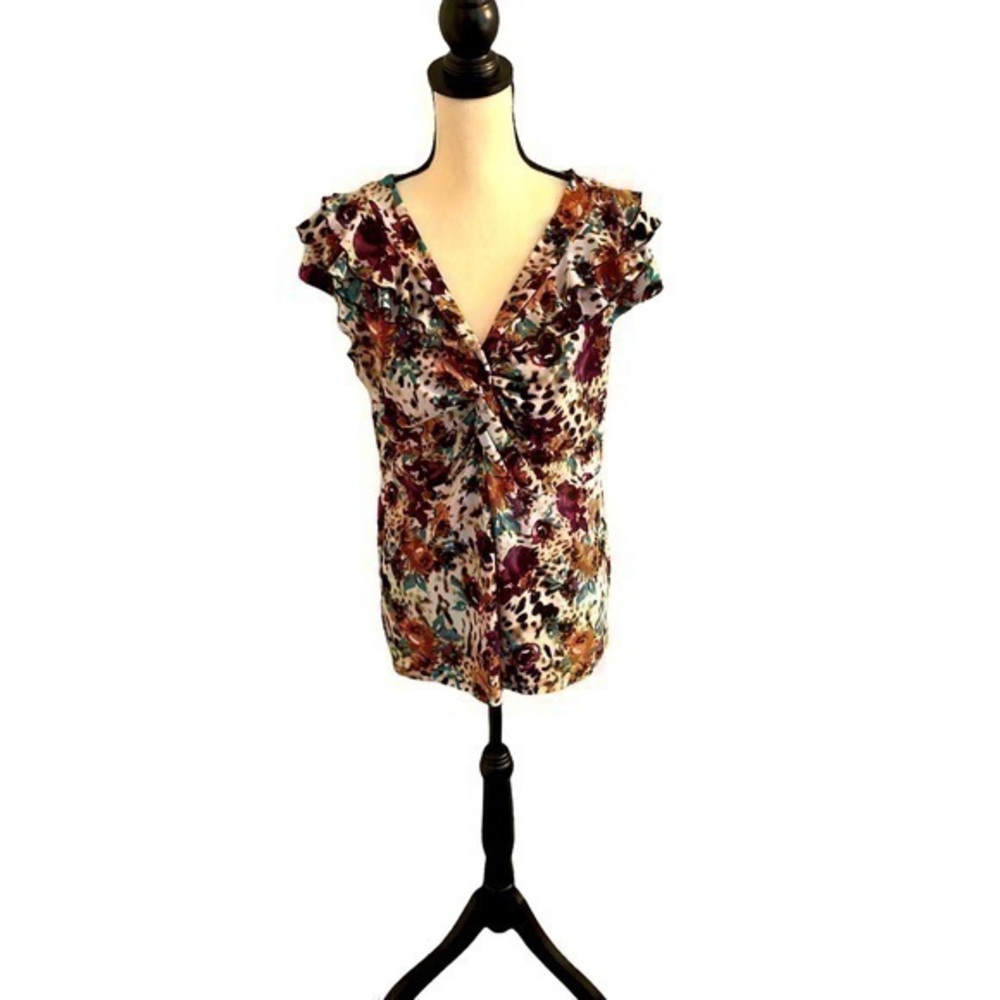 Christopher & Banks Leopard Print Floral Top Size Large
